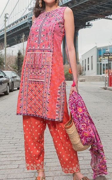 Rungrez Coral/Pink Lawn Suit | Pakistani Dresses in USA- Image 1