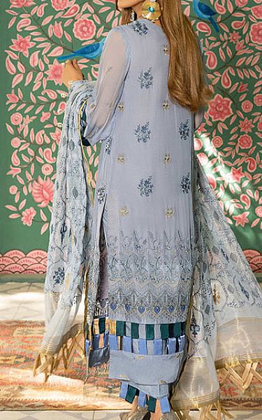 Rungrez Cool Grey Organza Suit | Pakistani Embroidered Chiffon Dresses- Image 2