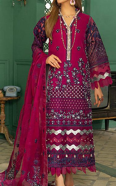 Rungrez Crimson Organza Suit | Pakistani Embroidered Chiffon Dresses- Image 1