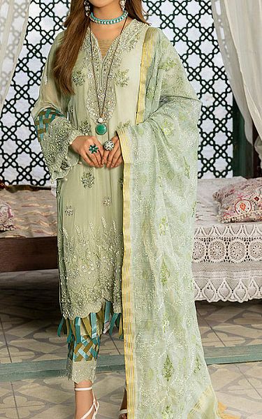 Rungrez Light Pistachio Chiffon Suit | Pakistani Embroidered Chiffon Dresses- Image 1