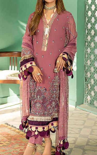 Rungrez Tea Rose Chiffon Suit | Pakistani Embroidered Chiffon Dresses- Image 1
