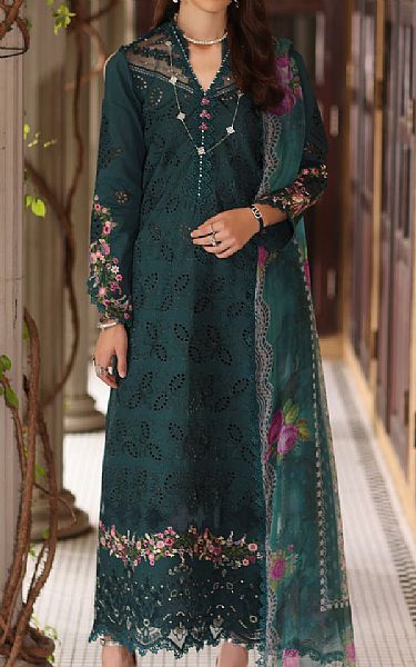 Saadia Asad Bottle Green Lawn Suit | Pakistani Lawn Dress in USA- Image 1