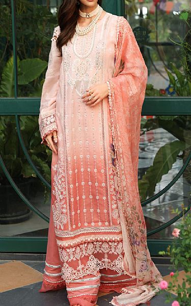 Saadia Asad Pink/Peach Lawn Suit | Pakistani Lawn Suits- Image 1