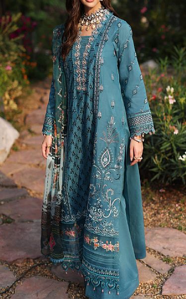 Saadia Asad Teal Blue Lawn Suit | Pakistani Lawn Suits- Image 2