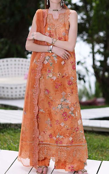 Saadia Asad Safety Orange Lawn Suit | Pakistani Lawn Suits- Image 1