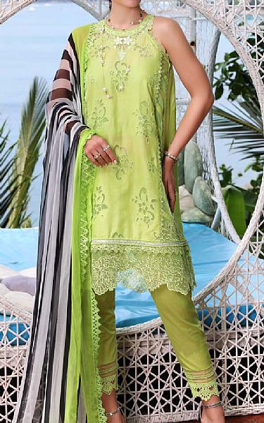 Saadia Asad Parrot Green Lawn Suit | Pakistani Lawn Suits- Image 1