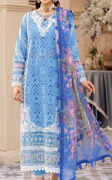 Saadia Asad Cornflower Blue Lawn Suit | Pakistani Dresses in USA- Image 1
