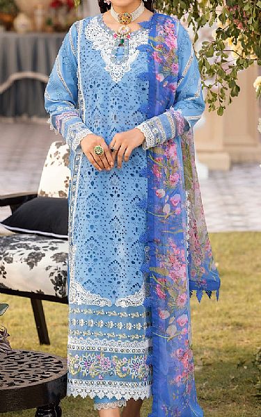 Saadia Asad Cornflower Blue Lawn Suit | Pakistani Dresses in USA- Image 2