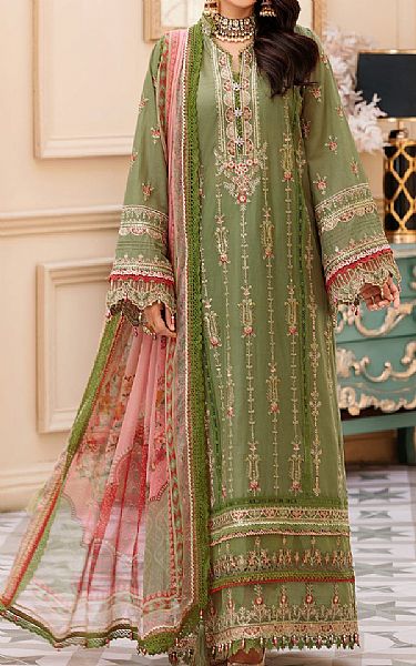 Saadia Asad Sage Green Lawn Suit | Pakistani Dresses in USA- Image 1