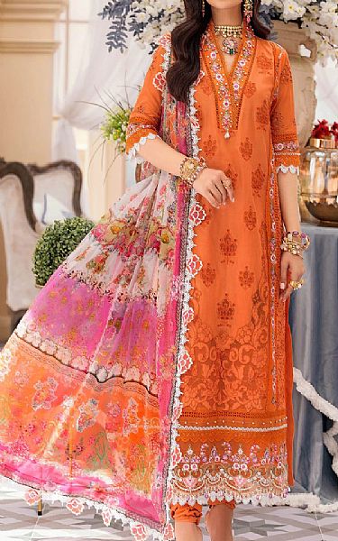 Saadia Asad Safety Orange Lawn Suit | Pakistani Dresses in USA- Image 1