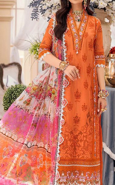 Saadia Asad Safety Orange Lawn Suit | Pakistani Dresses in USA- Image 2