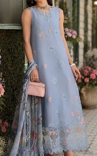 Saadia Asad Cadet Blue Lawn Suit | Pakistani Lawn Dress in USA- Image 1