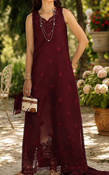 Saadia Asad Wine Lawn Suit | Pakistani Lawn Dress in USA- Image 1