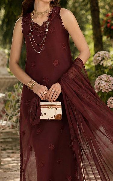 Saadia Asad Wine Lawn Suit | Pakistani Lawn Dress in USA- Image 2