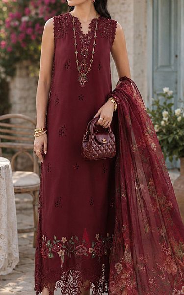 Saadia Asad Wine Lawn Suit | Pakistani Lawn Dress in USA- Image 1