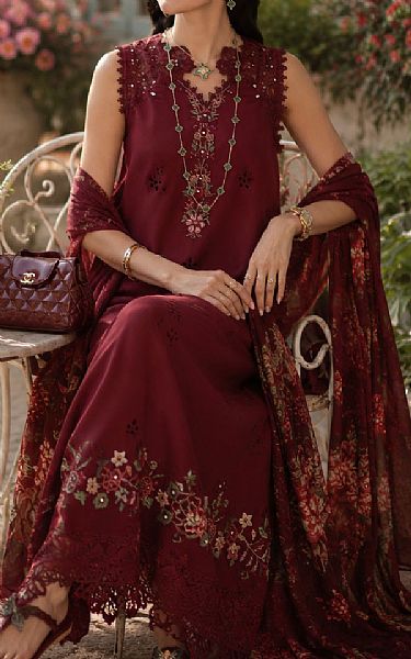 Saadia Asad Wine Lawn Suit | Pakistani Lawn Dress in USA- Image 2