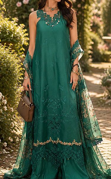 Saadia Asad Emerald Green Lawn Suit | Pakistani Lawn Dress in USA- Image 1