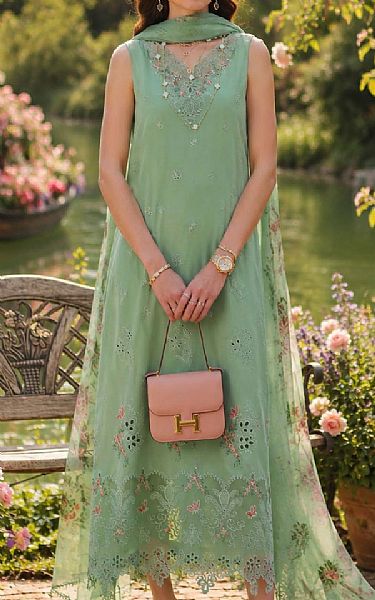 Saadia Asad Light Green Lawn Suit | Pakistani Lawn Dress in USA- Image 1