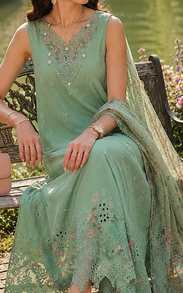 Saadia Asad Light Green Lawn Suit | Pakistani Lawn Dress in USA- Image 2