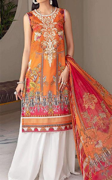 Saadia Asad Safety Orange Lawn Suit (2 Pcs) | Pakistani Dresses in USA- Image 1