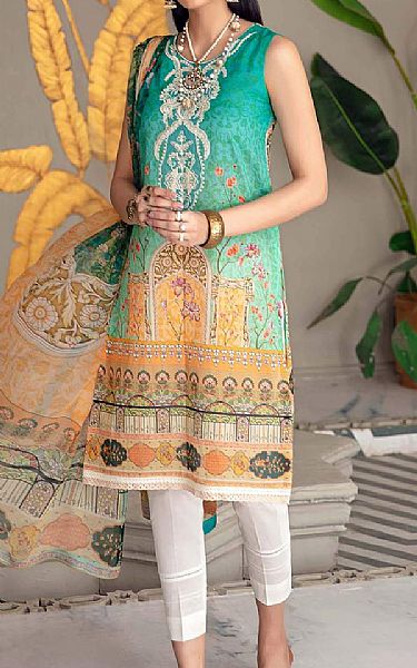 Saadia Asad Sea Green Lawn Suit (2 Pcs) | Pakistani Dresses in USA- Image 1