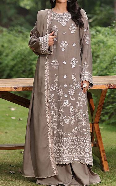 Saadia Asad Grey Linen Suit | Pakistani Winter Dresses in USA- Image 1