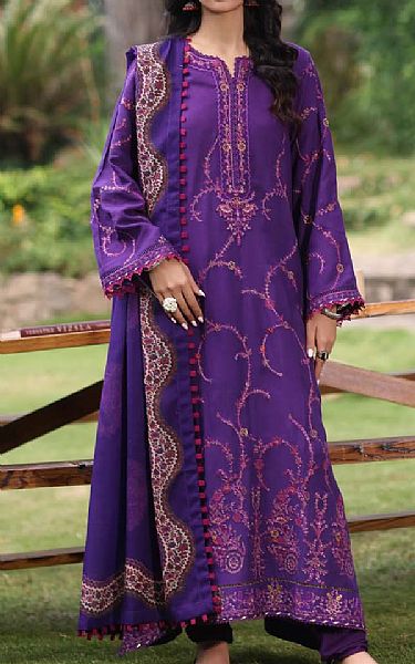 Saadia Asad Violet Linen Suit | Pakistani Winter Dresses in USA- Image 1