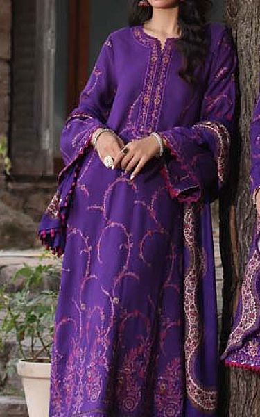 Saadia Asad Violet Linen Suit | Pakistani Winter Dresses in USA- Image 2