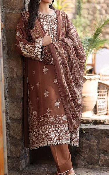 Saadia Asad Fawn/White Linen Suit | Pakistani Winter Dresses in USA- Image 1