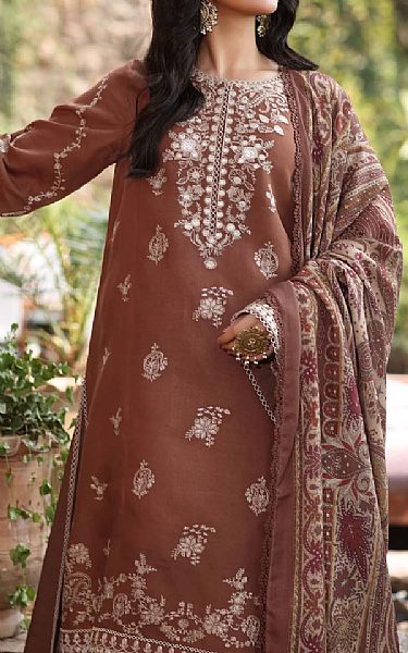 Saadia Asad Fawn/White Linen Suit | Pakistani Winter Dresses in USA- Image 2
