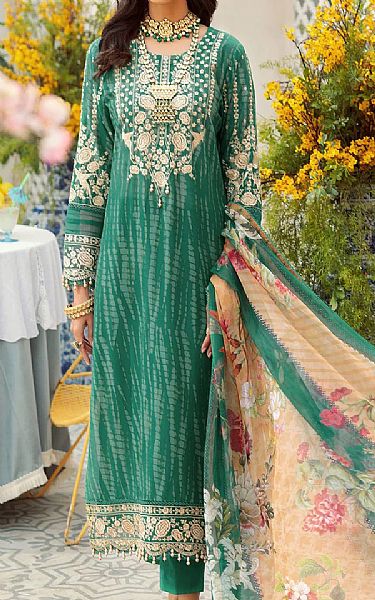 Saadia Asad Emerald Green Lawn Suit | Pakistani Dresses in USA- Image 1