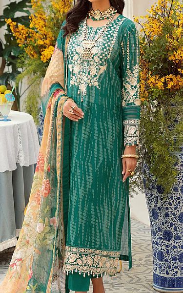 Saadia Asad Emerald Green Lawn Suit | Pakistani Dresses in USA- Image 2