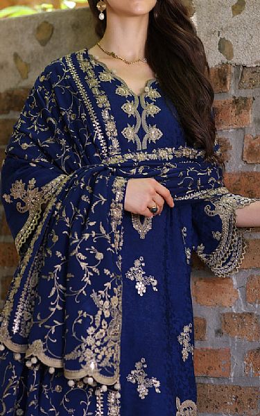 Saadia Asad Blue Zodiac Linen Suit | Pakistani Winter Dresses- Image 2