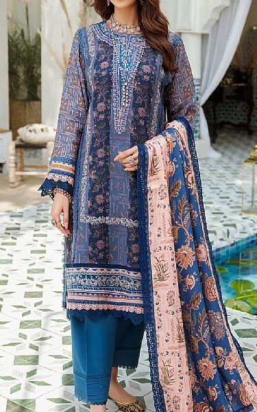 Saadia Asad Teal Blue Linen Suit | Pakistani Dresses in USA- Image 1