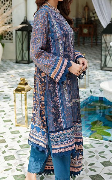 Saadia Asad Teal Blue Linen Suit | Pakistani Dresses in USA- Image 2