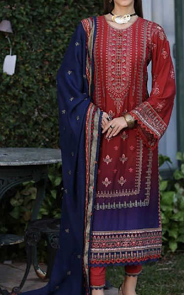 Saadia Asad Persian Plum Linen Suit | Pakistani Winter Dresses- Image 1