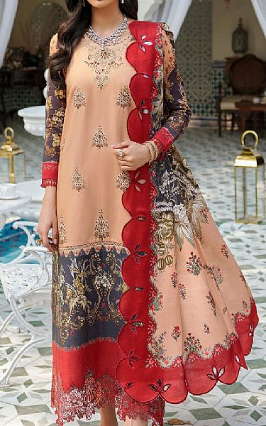 Saadia Asad Peach Linen Suit | Pakistani Dresses in USA- Image 1