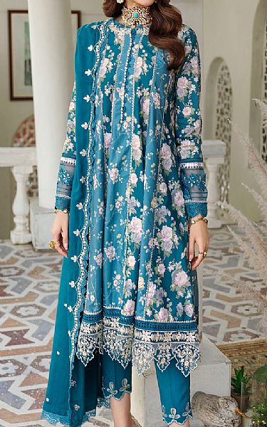Saadia Asad Denim Blue Linen Suit | Pakistani Winter Dresses- Image 1