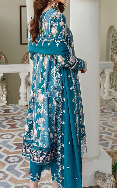 Saadia Asad Denim Blue Linen Suit | Pakistani Winter Dresses- Image 2