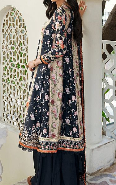 Saadia Asad Ivory/Black Linen Suit | Pakistani Winter Dresses- Image 2