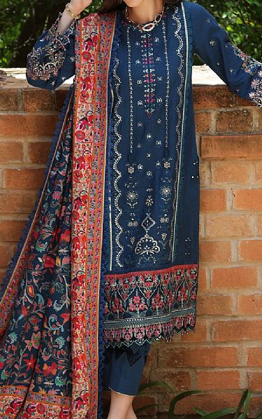 Saadia Asad Blue Zodiac Khaddar Suit | Pakistani Winter Dresses- Image 1