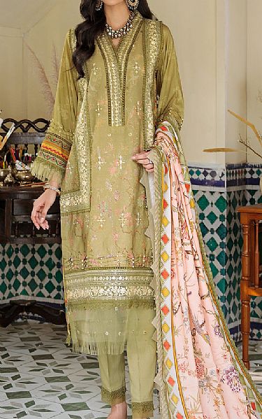 Saadia Asad Pistachio Green Linen Suit | Pakistani Winter Dresses- Image 1