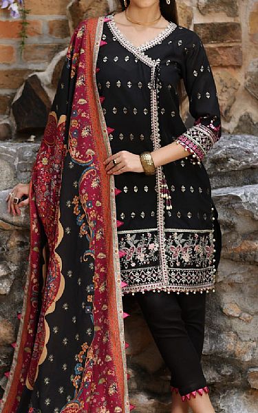 Saadia Asad Black Karandi Suit | Pakistani Winter Dresses- Image 1