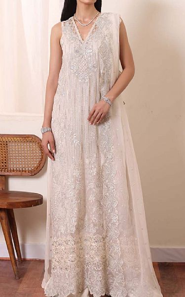 Saadia Asad Off White Chiffon Suit | Pakistani Embroidered Chiffon Dresses USA- Image 1
