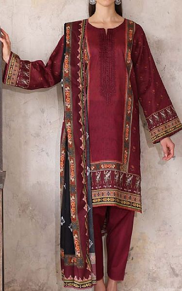 Saadia Asad Wine Lawn Suit | Pakistani Lawn Dress in USA- Image 1