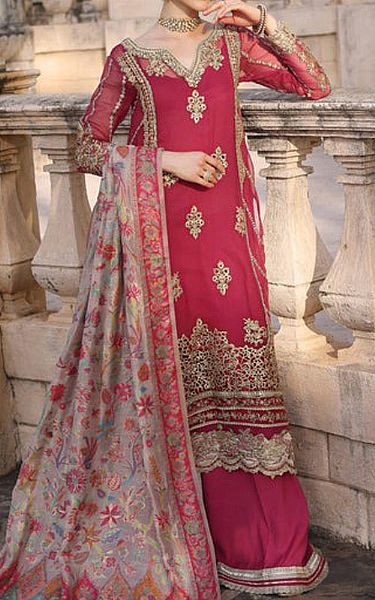 Saadia Asad Deep Carmine Chiffon Suit | Pakistani Embroidered Chiffon Dresses- Image 1