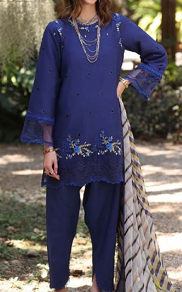 Saadia Asad Dark Blue Lawn Suit | Pakistani Lawn Dress in USA- Image 1