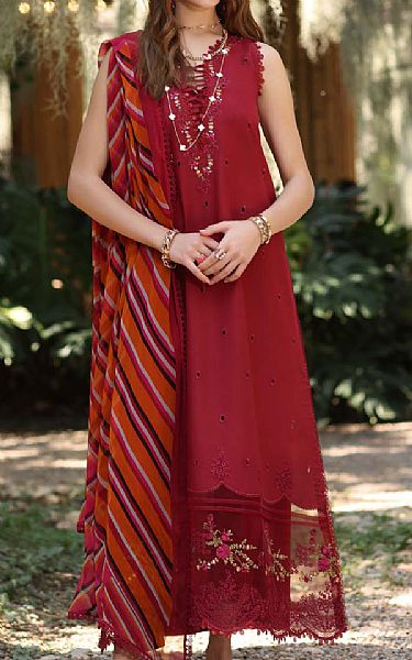 Saadia Asad Wine Red Lawn Suit | Pakistani Lawn Dress in USA- Image 1