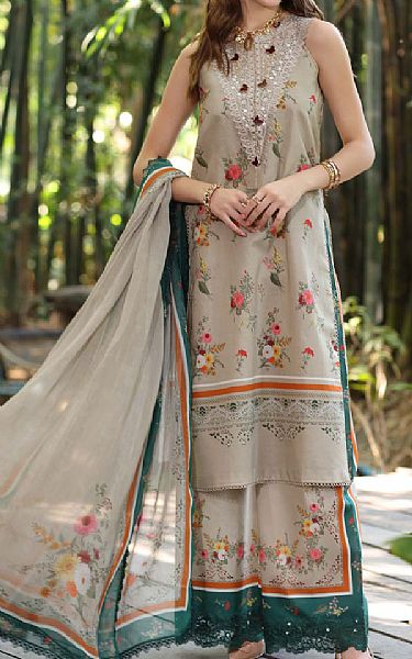 Saadia Asad Warm Grey Lawn Suit | Pakistani Lawn Dress in USA- Image 1