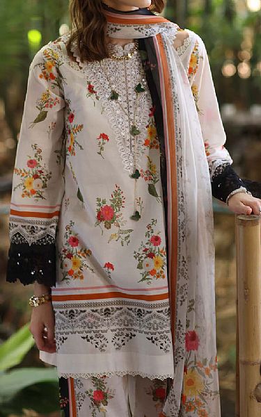Saadia Asad Off-white Lawn Suit | Pakistani Lawn Dress in USA- Image 2